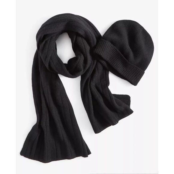 Charter Club Ribbed 100% Cashmere Scarf Classic Black One Size - Picture 3 of 4